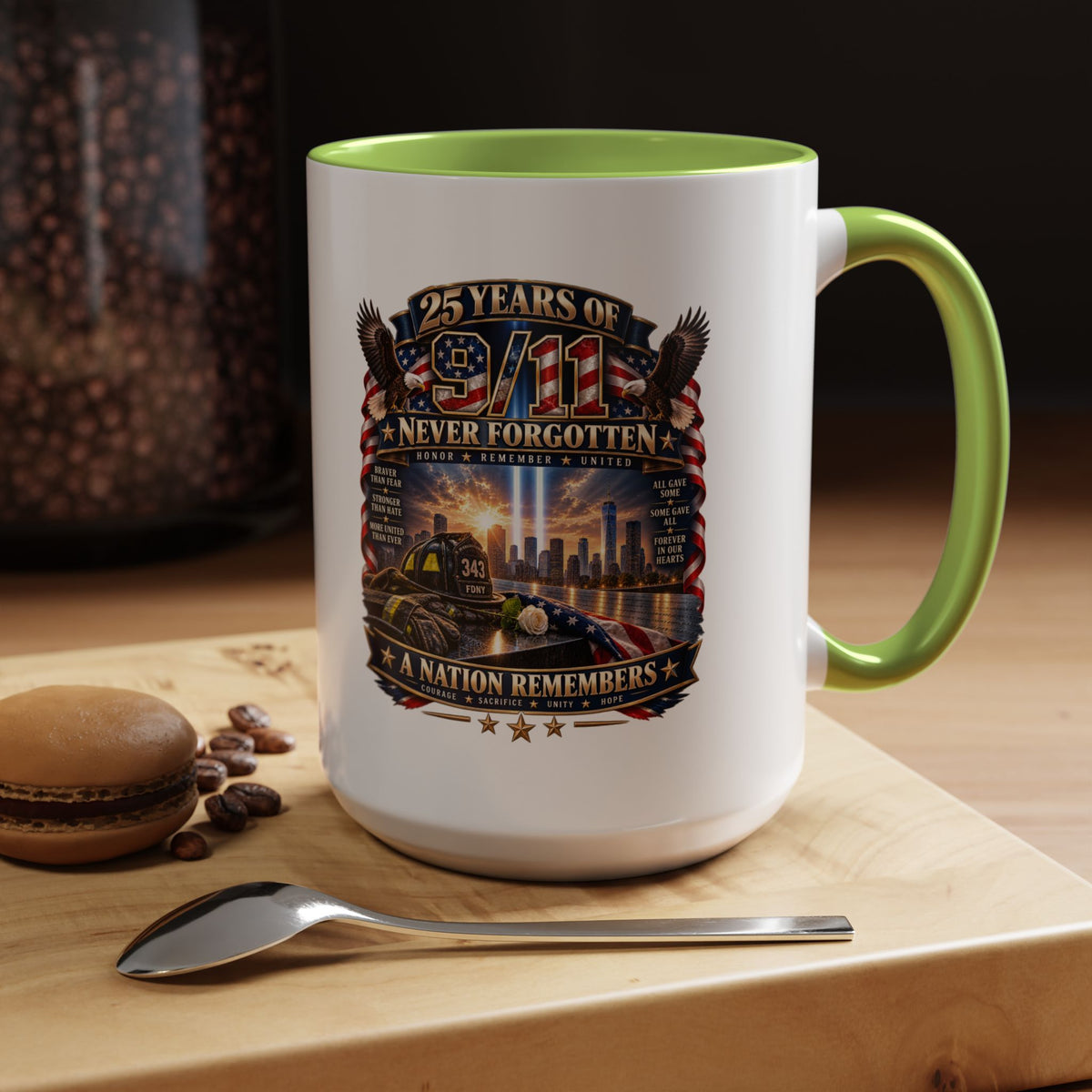 9/11 Memorial Coffee Mug — "25 Years of Never Forgotten" Patriot Tribute