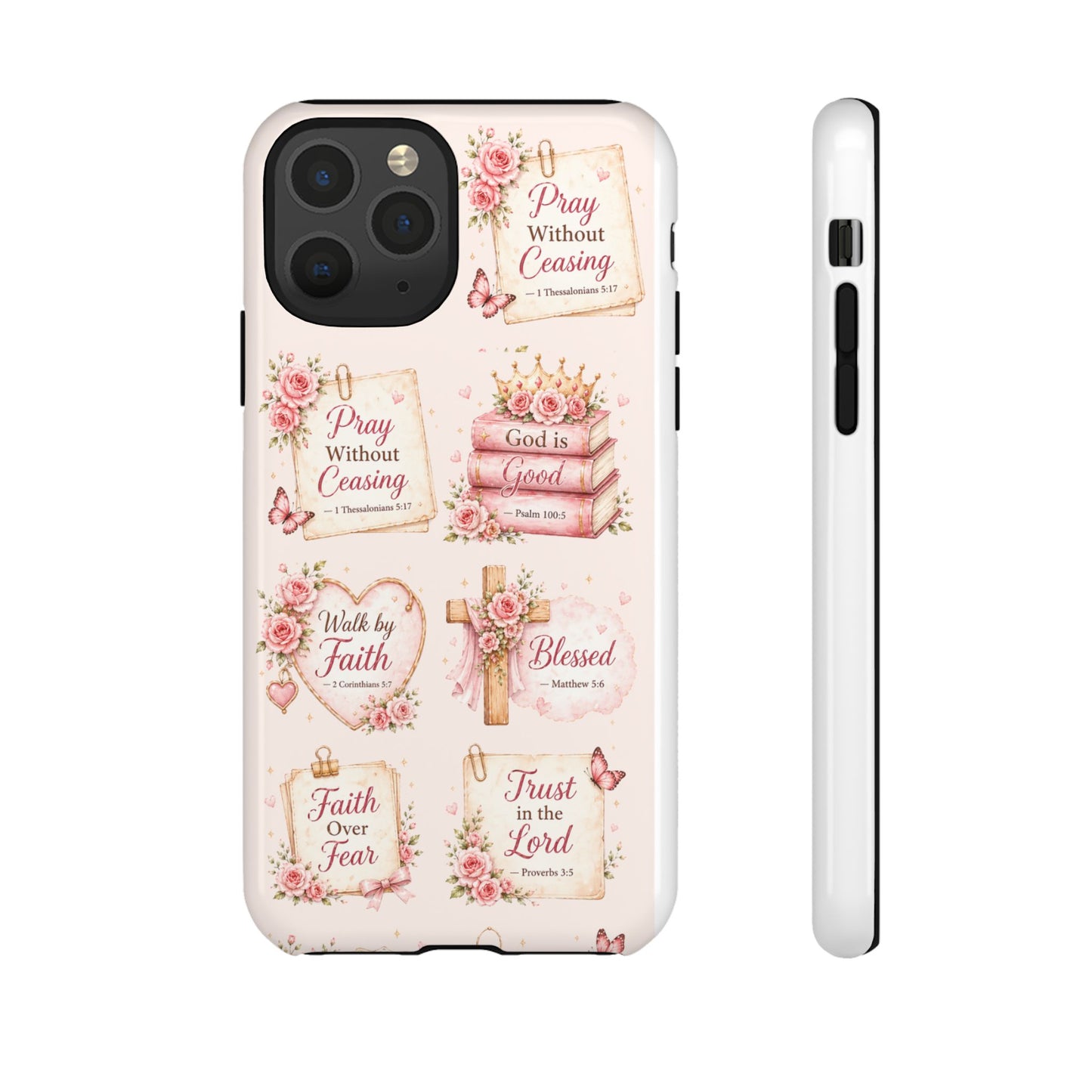 Christian Floral Phone Case — "Pray Without Ceasing" Faith Cross Design