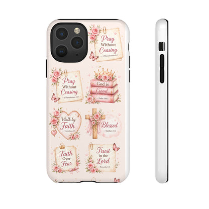 Christian Floral Phone Case — "Pray Without Ceasing" Faith Cross Design
