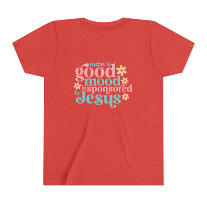 Youth Tee – "Today's Good Mood is Sponsored by Jesus" Retro Floral Christian Shirt