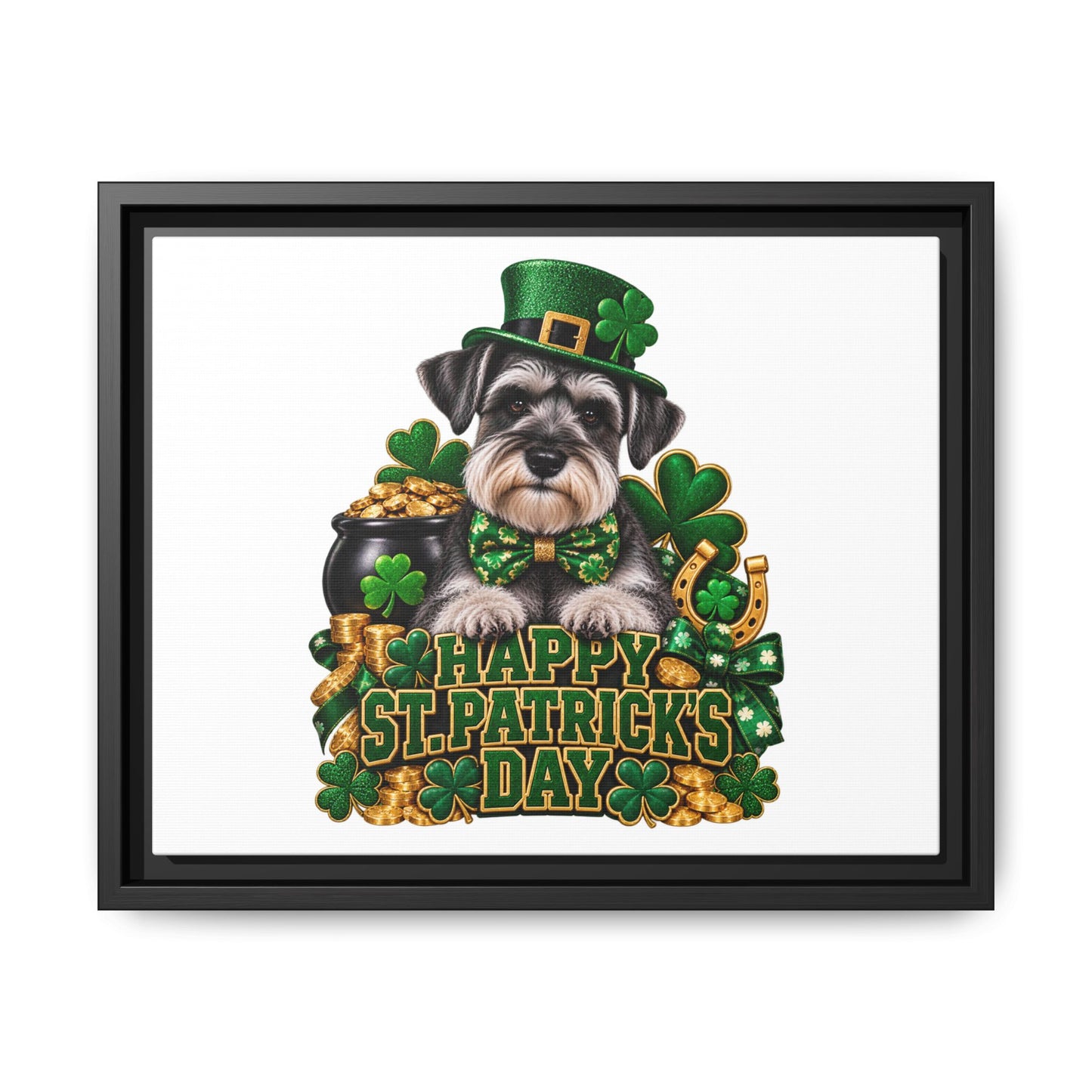 Happy St. Patrick’s Day Schnauzer Framed Canvas