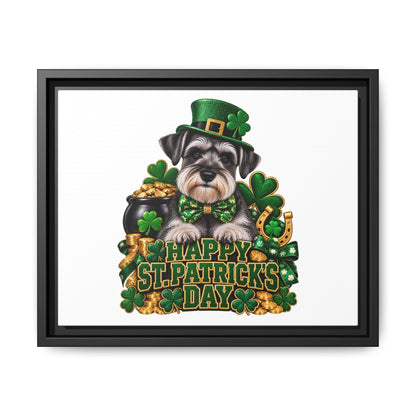 Happy St. Patrick’s Day Schnauzer Framed Canvas