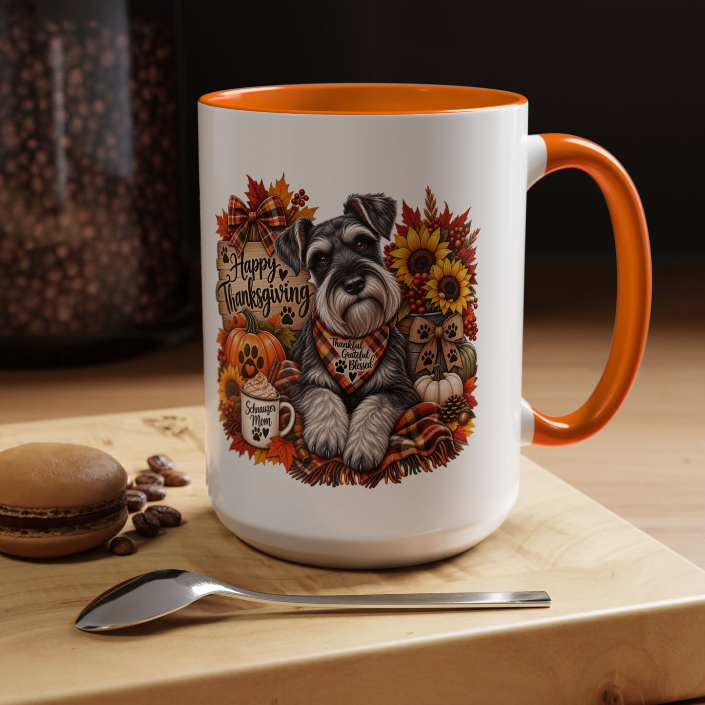 Thanksgiving Schnauzer Coffee Mug — 'Happy Thanksgiving' Autumn Dog Mug (11/15oz)