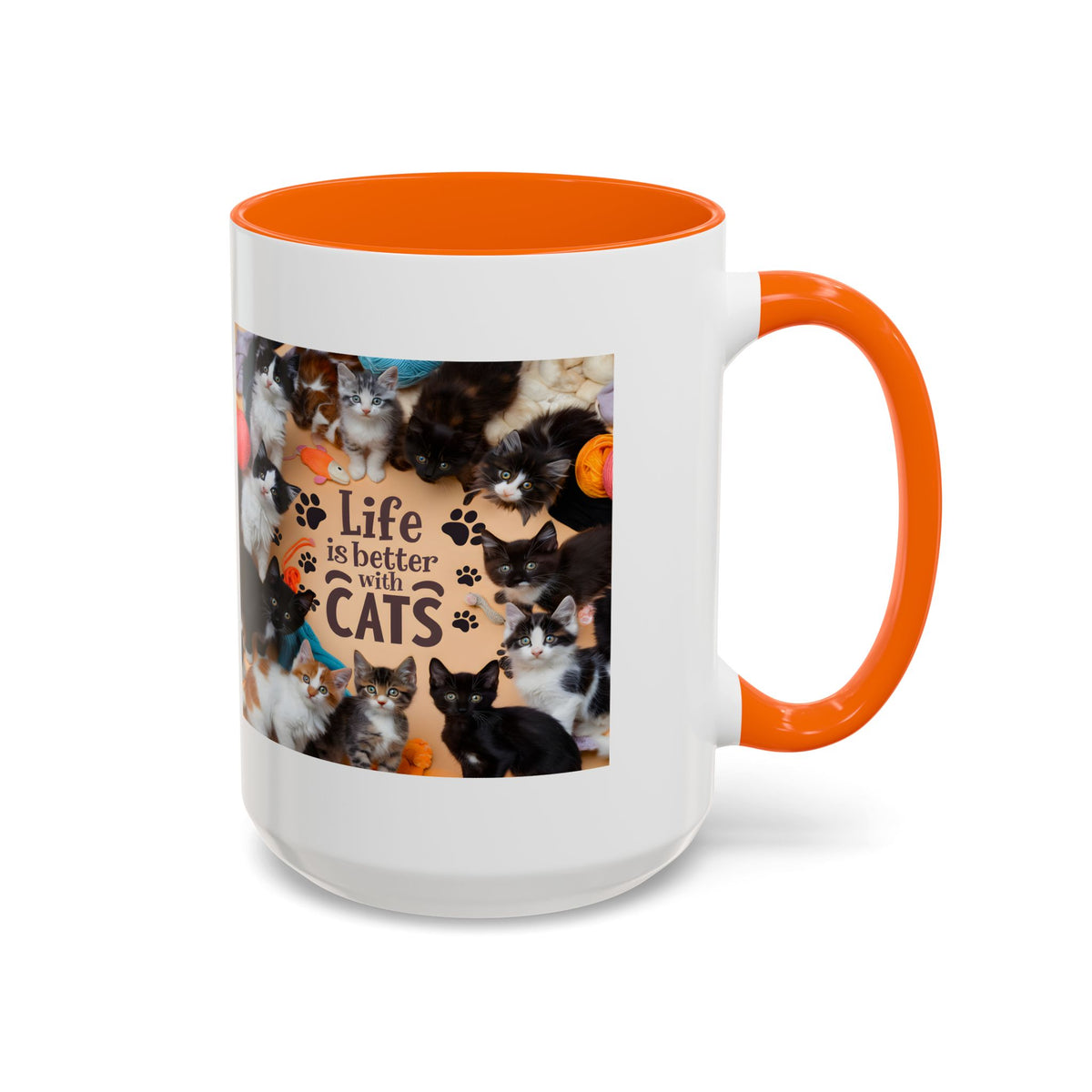 Cat Lover Accent Coffee Mug — “Life Is Better With Cats” 11/15oz