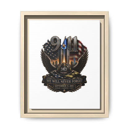 9/11 Memorial Matte Canvas Print — "We Will Never Forget" Framed Tribute