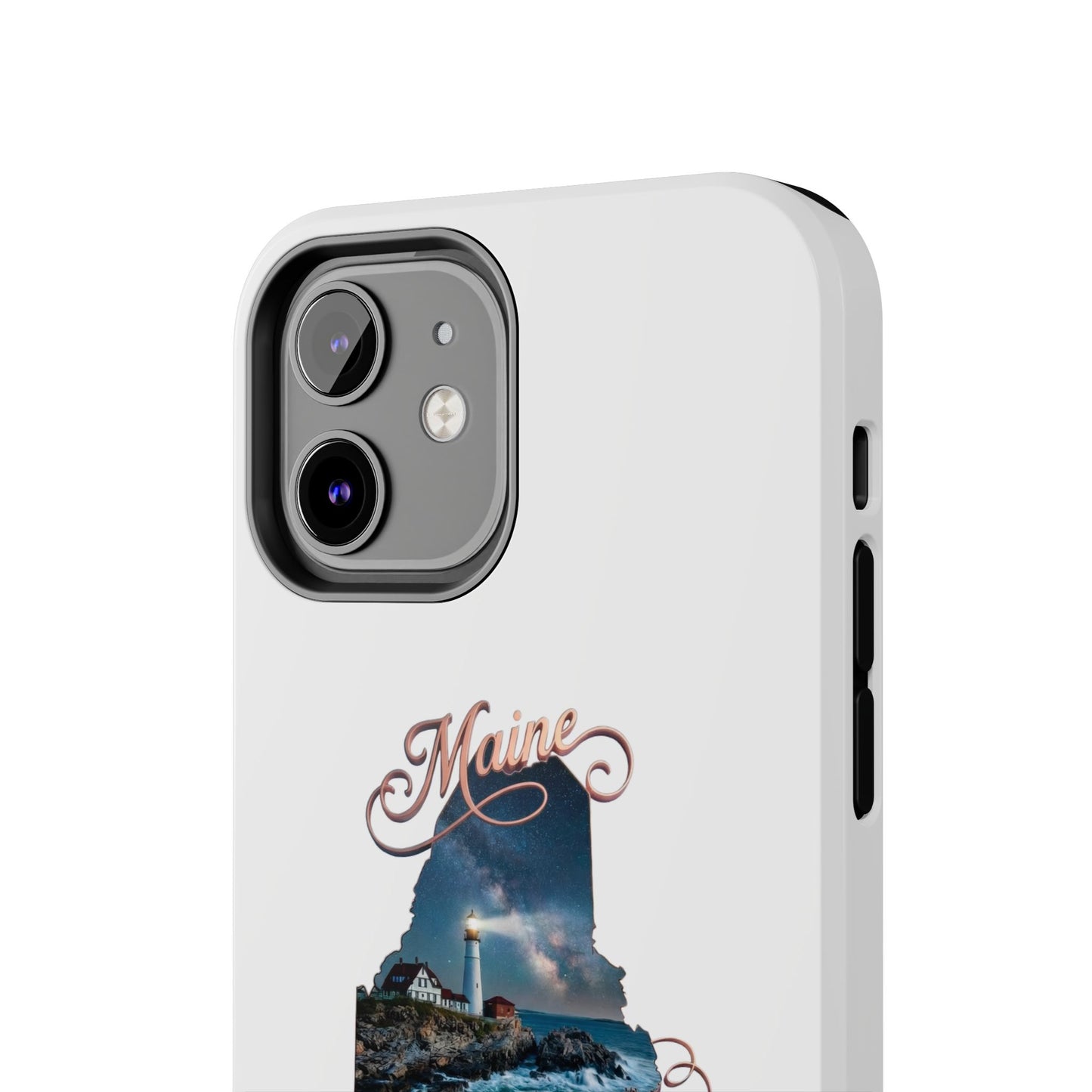 Maine Lighthouse Tough Phone Case — "Can't Get There From Here" State Silhouette