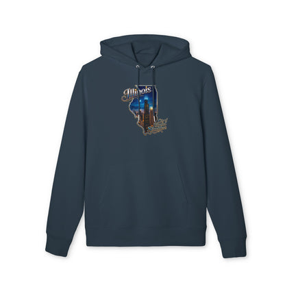 Illinois Skyline Hoodie — "City of Broad Shoulders" Retro State Map