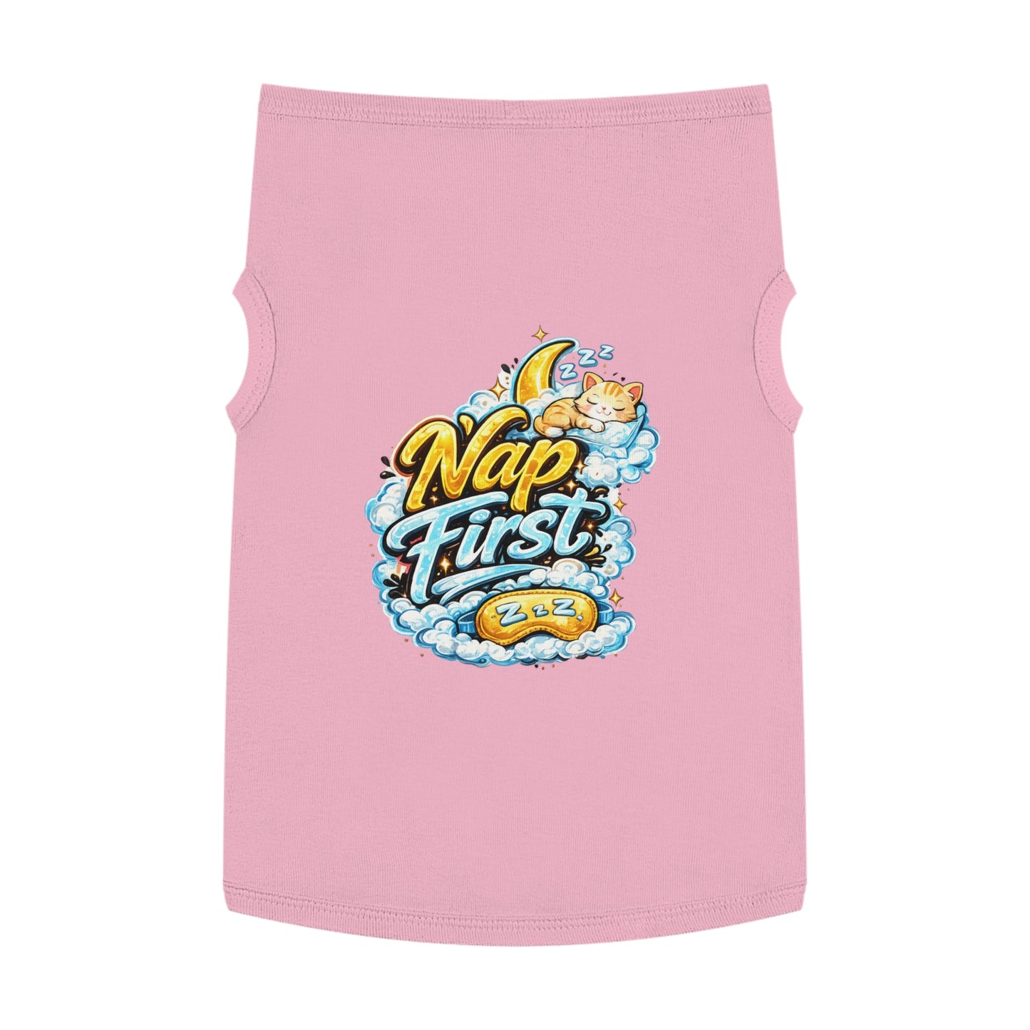 Nap First Pet Tank Top — Cute Sleeping Cat Graphic for Small Dogs & Cats