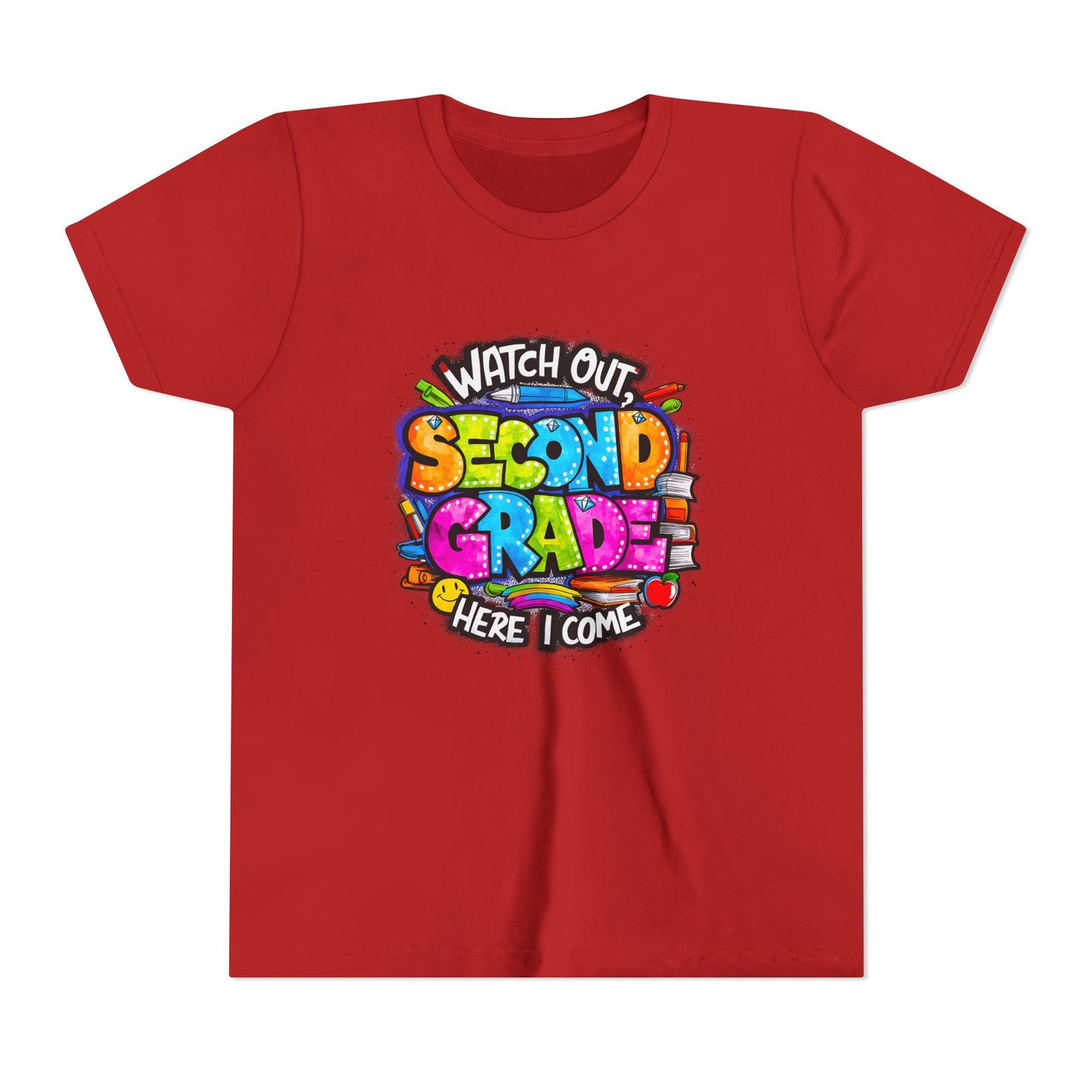 Second Grade Kids Tee - "Watch Out Second Grade Here I Come" Colorful Back-to-School Shirt