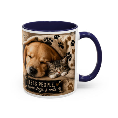 Dog & Cat Coffee Mug - "Less People, More Dogs & Cats" Accent Ceramic Mug