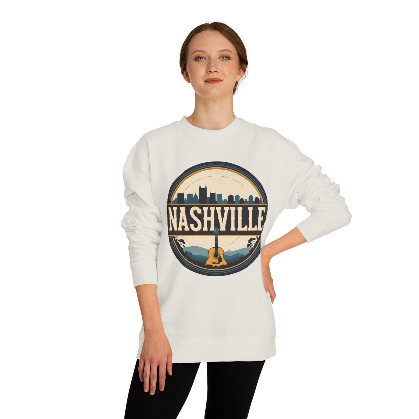 Nashville Guitar Crewneck Sweatshirt — Retro Skyline Music City Pullover