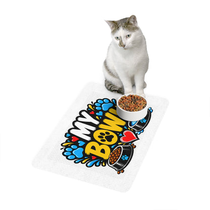 Pet Food Mat 12x18 – "My Bowl" Paw Print Feeding Mat for Dogs & Cats