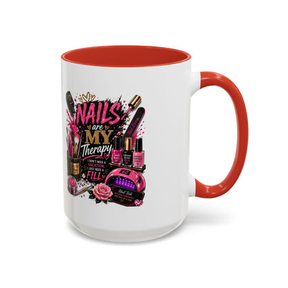 Coffee Mug — "Nails Are My Therapy" Pink Nail Tech Gift