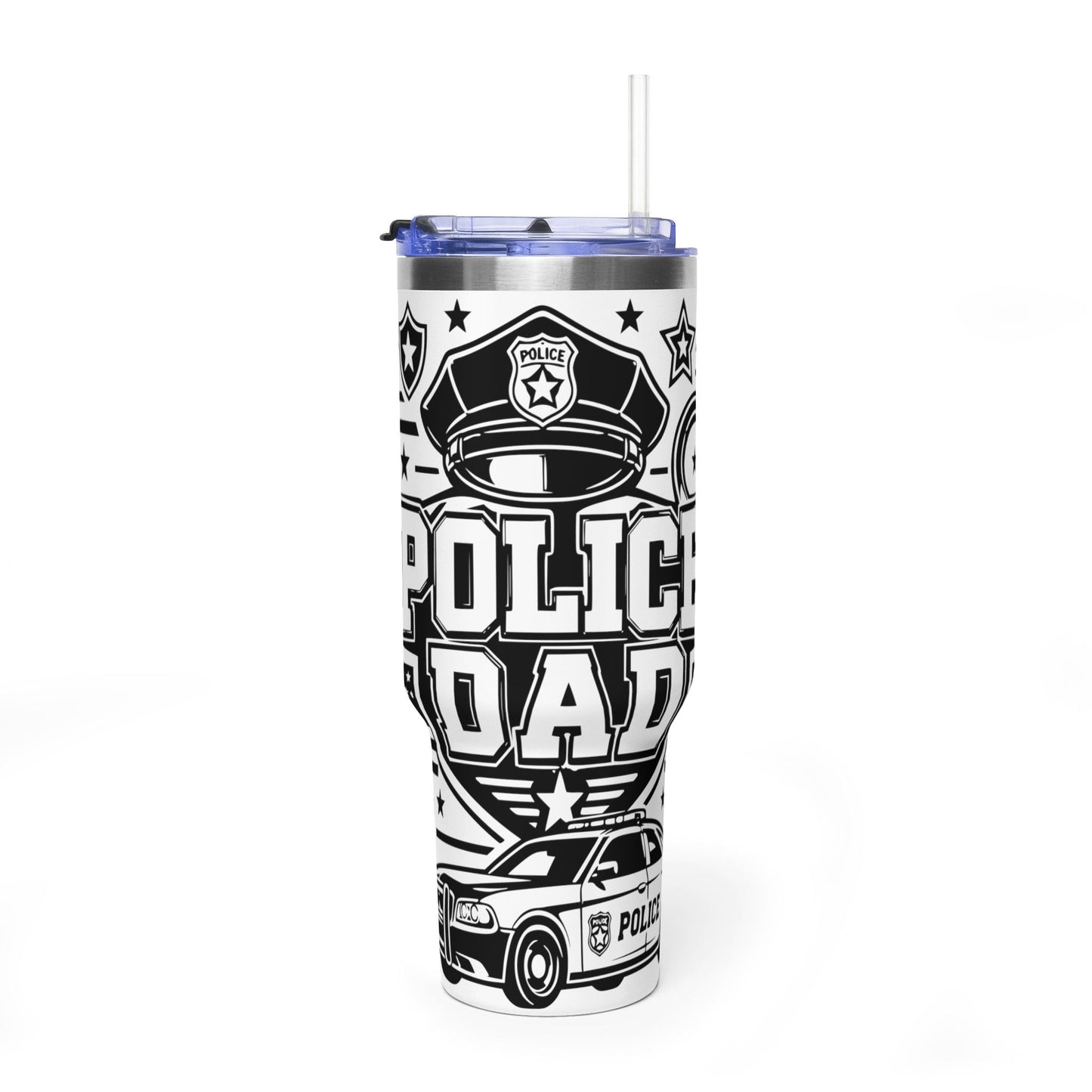 Tumbler — 'Police Dad' 40oz Vacuum Insulated Travel Mug (Patrol Badge Design)