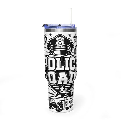Tumbler — 'Police Dad' 40oz Vacuum Insulated Travel Mug (Patrol Badge Design)