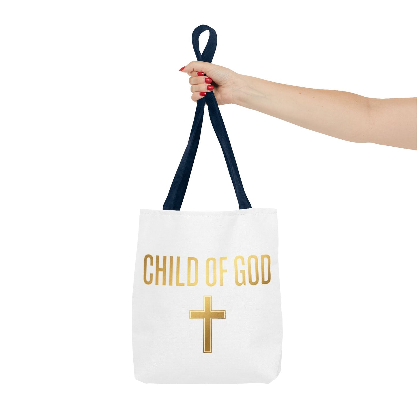 Child of God Tote Bag — Gold Cross Religious Canvas Tote