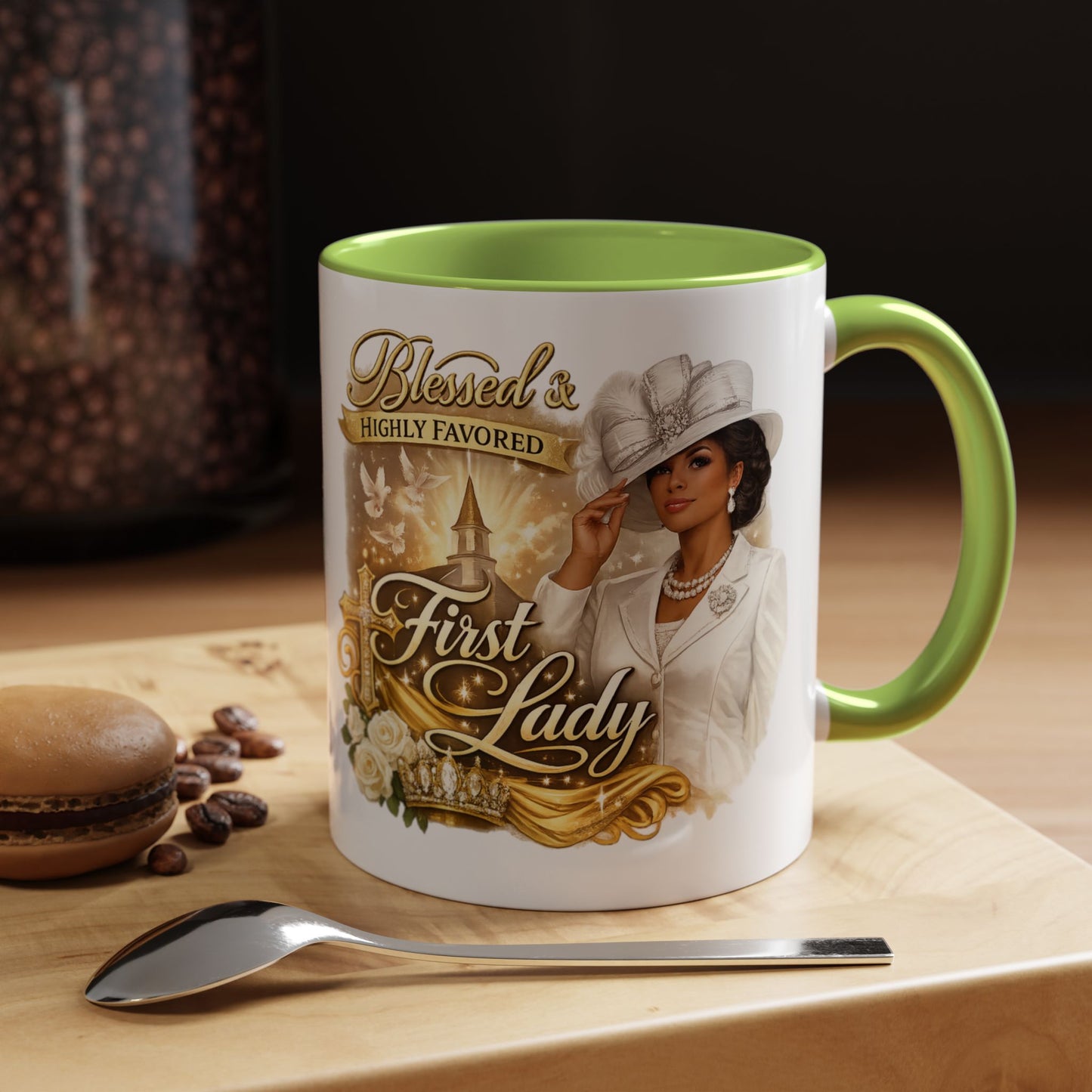 First Lady Inspirational Coffee Mug — "Blessed & Highly Favored" Accent Ceramic Mug