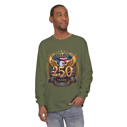 250 Years Anniversary Long Sleeve T-Shirt — USA Bicentennial 1776–2026 Eagle Emblem