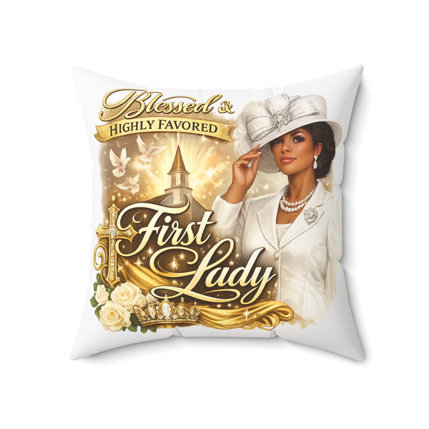 First Lady Decorative Pillow — "Blessed & Highly Favored" Church Home Decor