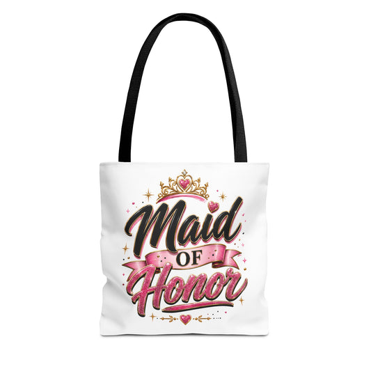 Maid of Honor Tote Bag — Pink Crown Bridal Party Tote for Weddings & Bachelorette