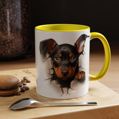 Dachshund Puppy Peek Coffee Mug – Accent Black Interior/Handle, Cute Dog Crack Design (11/15 oz)