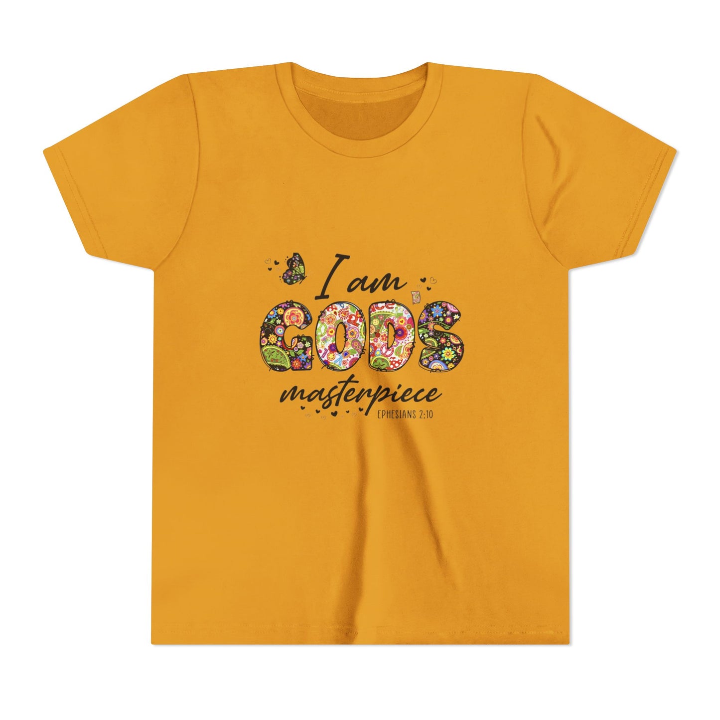 I Am God’s Masterpiece Youth Tee — Floral Christian Inspirational Shirt