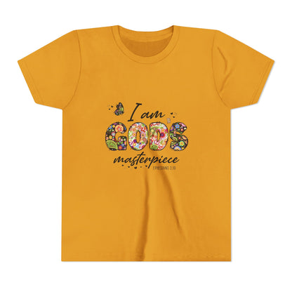I Am God’s Masterpiece Youth Tee — Floral Christian Inspirational Shirt