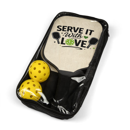 Pickleball Paddle Set - "Serve It With Love" Lightweight Wooden Paddles with Balls
