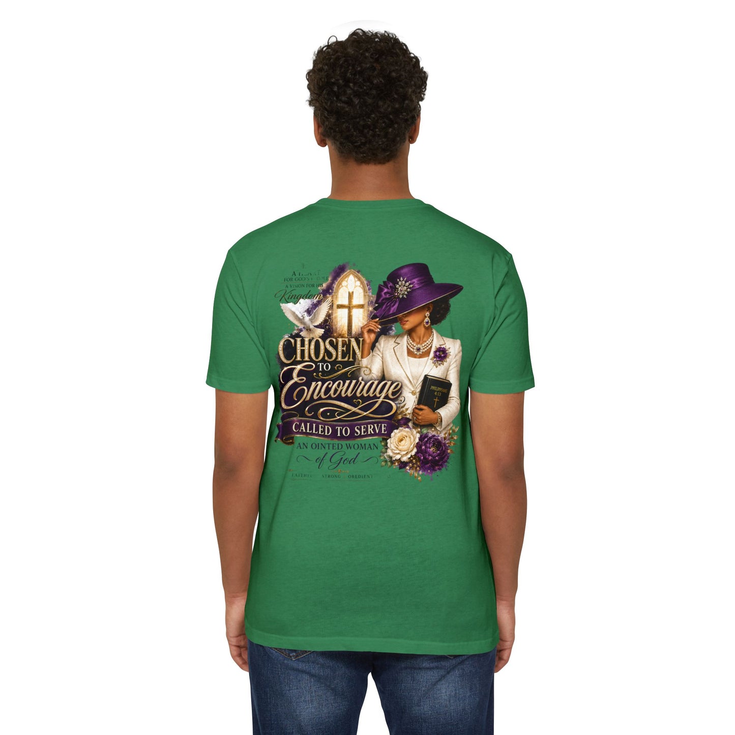 Chosen to Encourage Christian T-Shirt — 'Called to Serve' Purple Church Hat Design