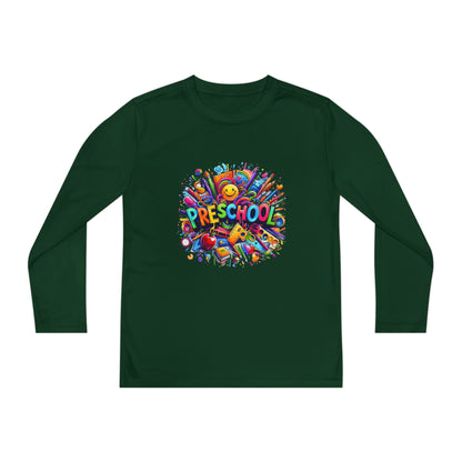Youth Preschool Long Sleeve Tee - Colorful School Supplies Design