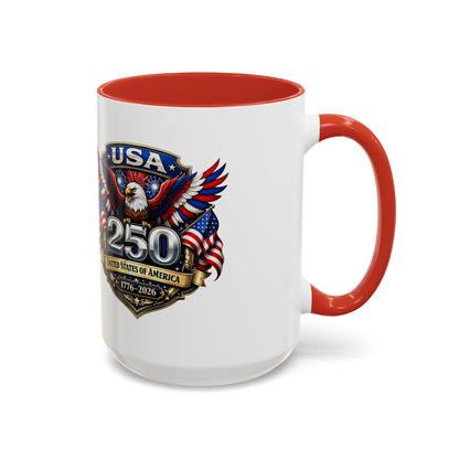 USA 250th Anniversary Accent Coffee Mug – Patriotic Eagle & Flag 1776–2026