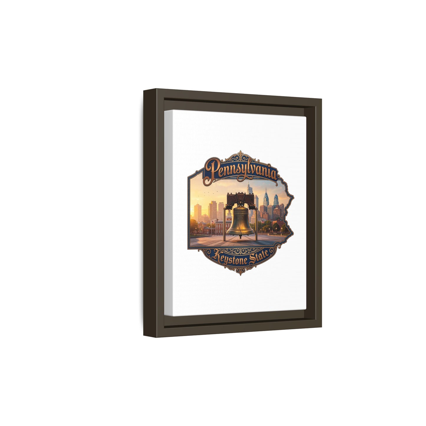 Pennsylvania Keystone State Framed Canvas Wall Art — Liberty Bell & Philadelphia Skyline