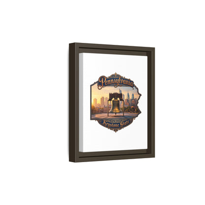 Pennsylvania Keystone State Framed Canvas Wall Art — Liberty Bell & Philadelphia Skyline