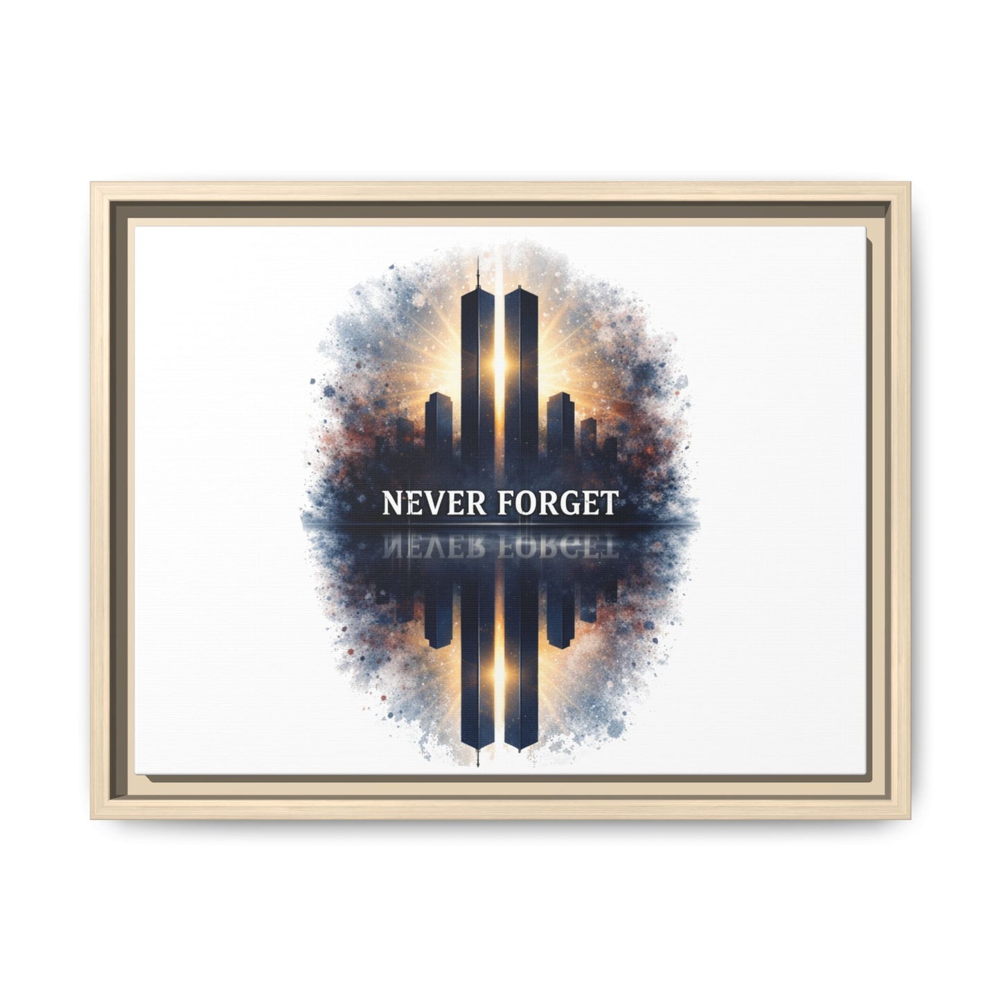 Never Forget Twin Towers Framed Canvas Print