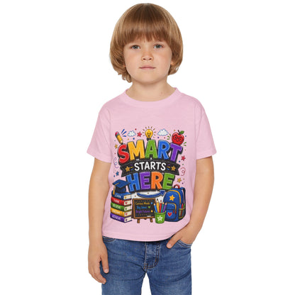 Toddler T-Shirt - "Smart Starts Here" Back-to-School Schoolhouse Design