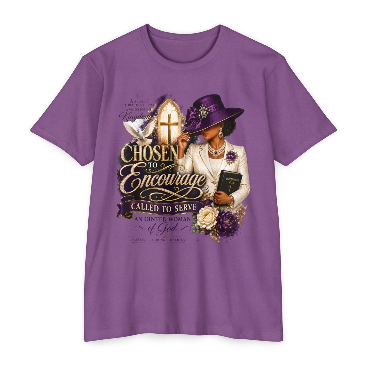 Chosen to Encourage Christian T-Shirt — 'Called to Serve' Purple Church Hat Design