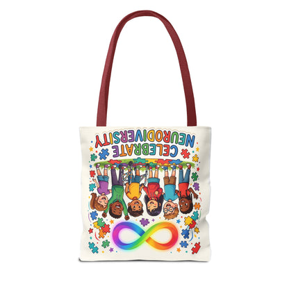 Celebrate Neurodiversity Tote Bag — Rainbow Infinity Symbol & Kids Design
