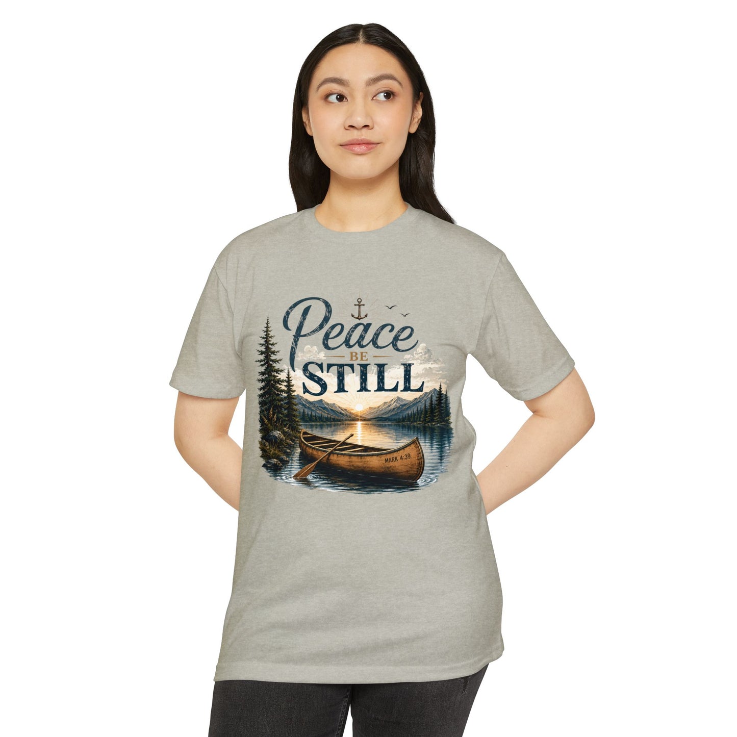 Peace Be Still Canoe T-Shirt — Inspirational Lake Nature Graphic Tee