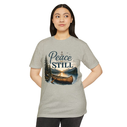 Peace Be Still Canoe T-Shirt — Inspirational Lake Nature Graphic Tee
