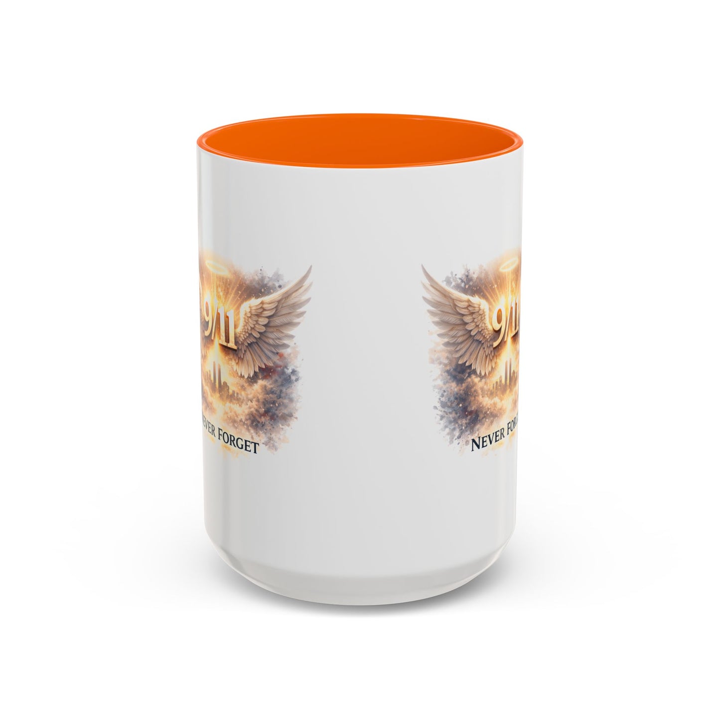 9/11 Never Forget Accent Coffee Mug — Memorial Tribute Ceramic Mug