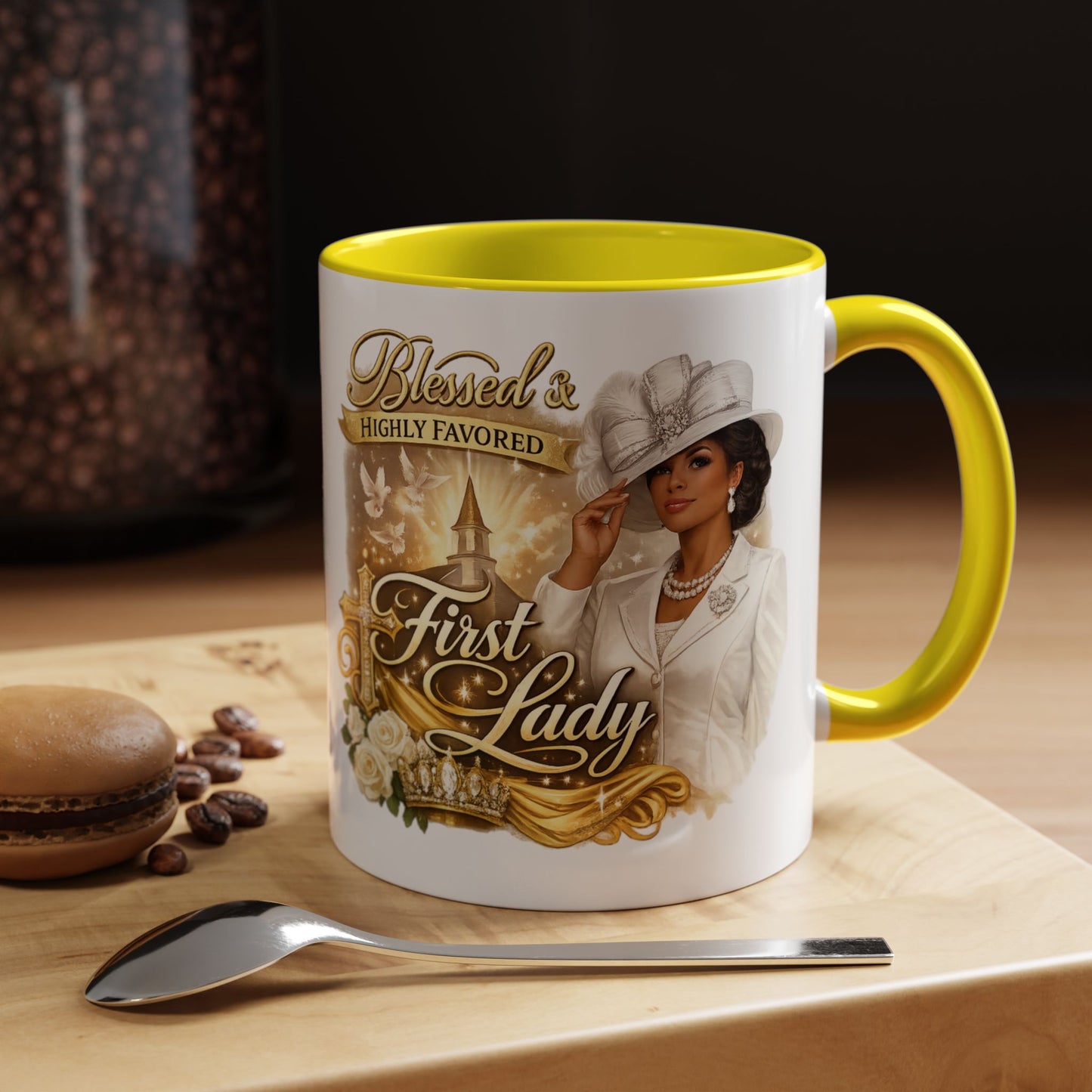 First Lady Inspirational Coffee Mug — "Blessed & Highly Favored" Accent Ceramic Mug