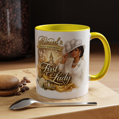 First Lady Inspirational Coffee Mug — "Blessed & Highly Favored" Accent Ceramic Mug