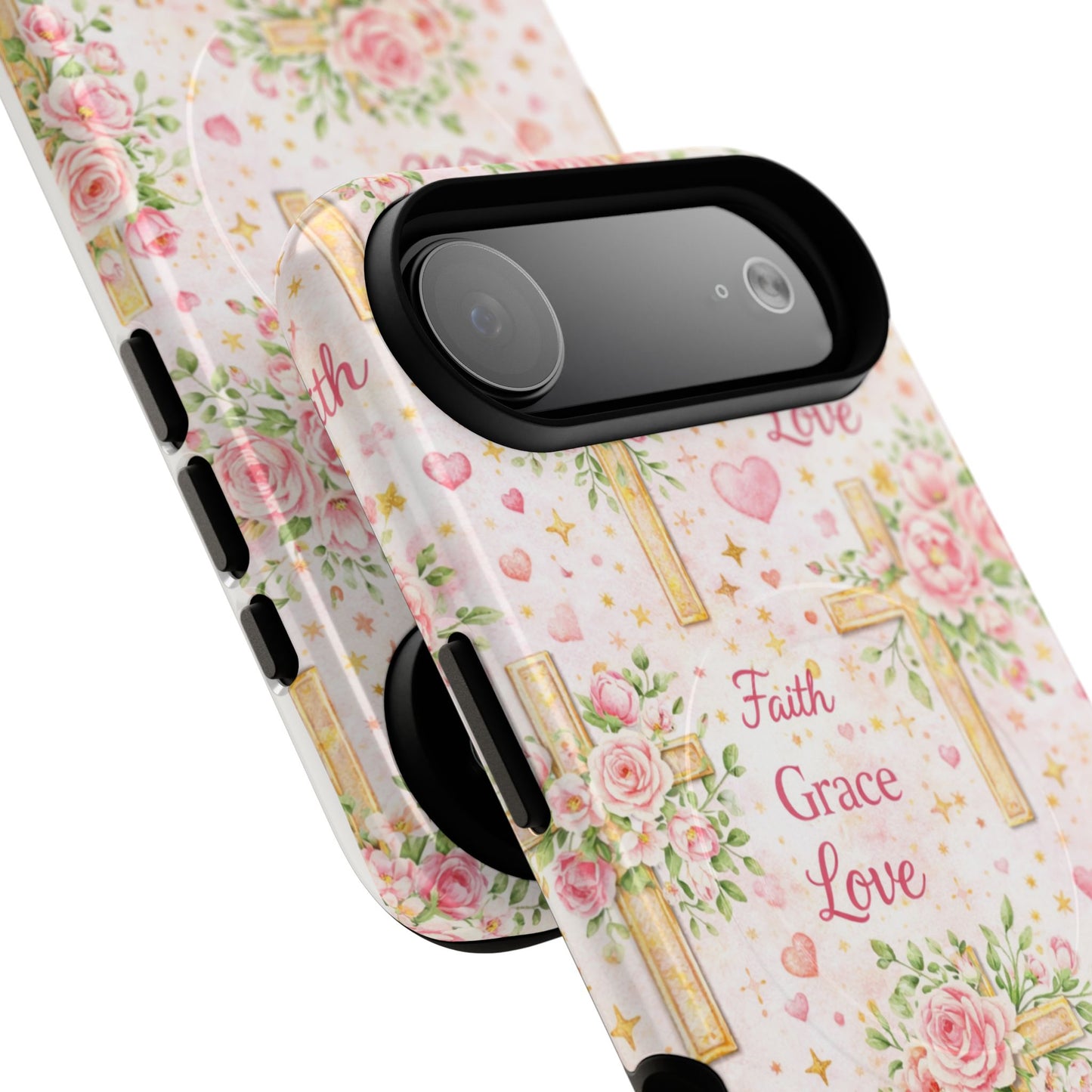 Faith Grace Love Tough Magnetic Phone Case — Floral Cross Protective Cover