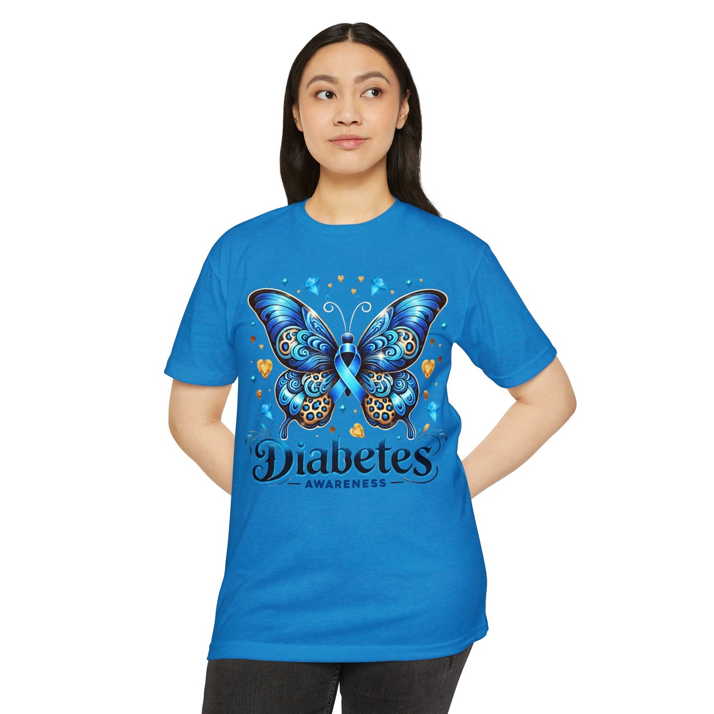 Diabetes Awareness Butterfly T-Shirt — Blue Ribbon Support Tee