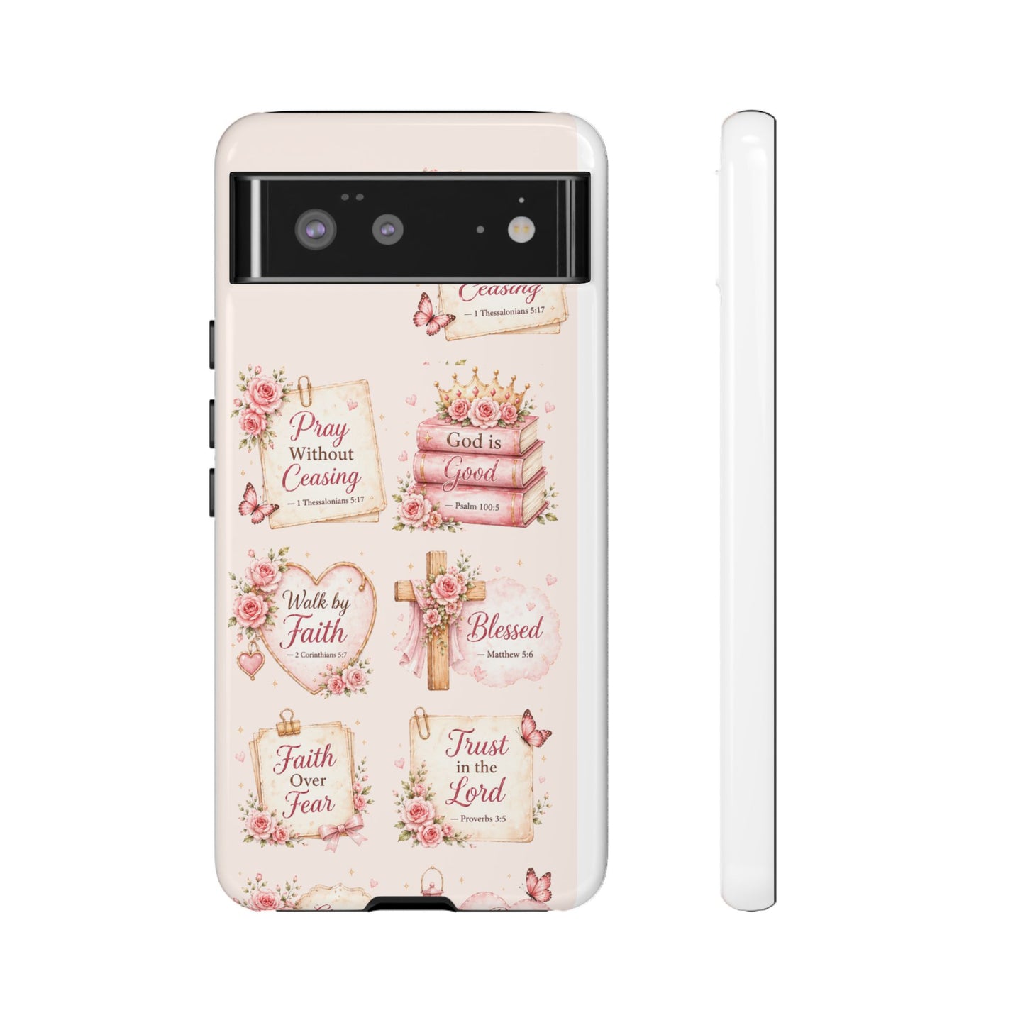 Christian Floral Phone Case — "Pray Without Ceasing" Faith Cross Design