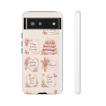 Christian Floral Phone Case — "Pray Without Ceasing" Faith Cross Design