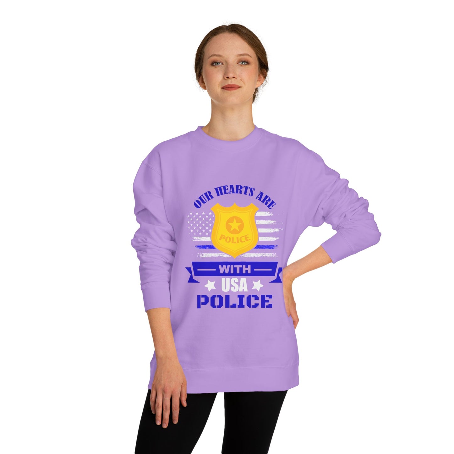 Police Support Sweatshirt — "Our Hearts Are With USA Police" Crewneck