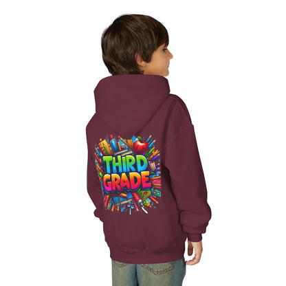Third Grade Kids Hoodie — Colorful School Supplies Back-to-School Sweatshirt