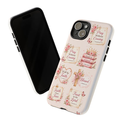 Christian Floral Phone Case — "Pray Without Ceasing" Faith Cross Design