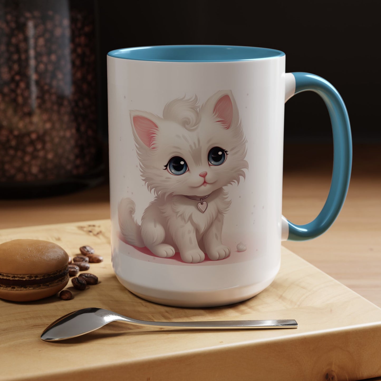 Cute White Kitten Accent Coffee Mug — 11/15oz Cat Lover Gift